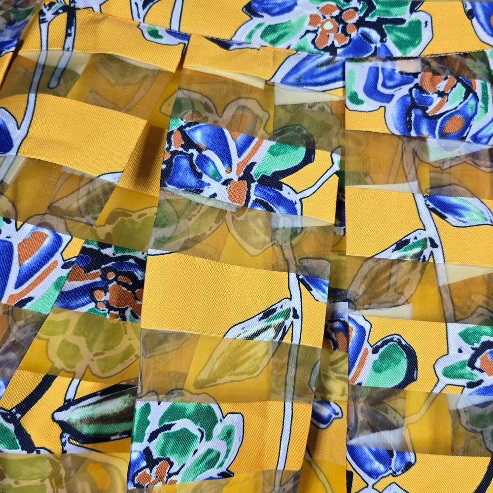 Banjul Bold Floral Print High Low‎ Midi Skirt Sheer Overlay Woman Small Pleated - Picture 10 of 12